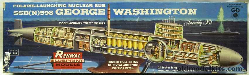 Renwal 1/200 SSB(N)-598 George Washington Polaris-Launching Nuclear Submarine, 651-349 plastic model kit